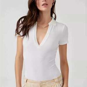 Free People Ribbed V-Neck Body Suit Classic